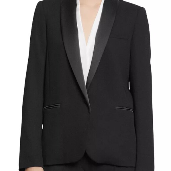 Sandro Women's Nesrine Satin-Trim Blazer Black Size 34 (US Size 2)5614
